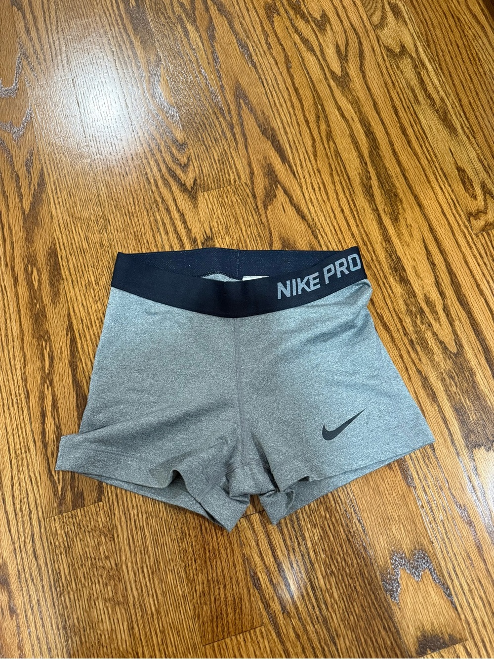 Nike Women's Gray Pro Compression Shorts with Black Waistband